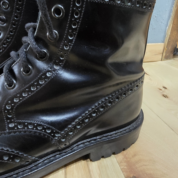 Prada Black Leather Combat Wing Tip Boots main image 5